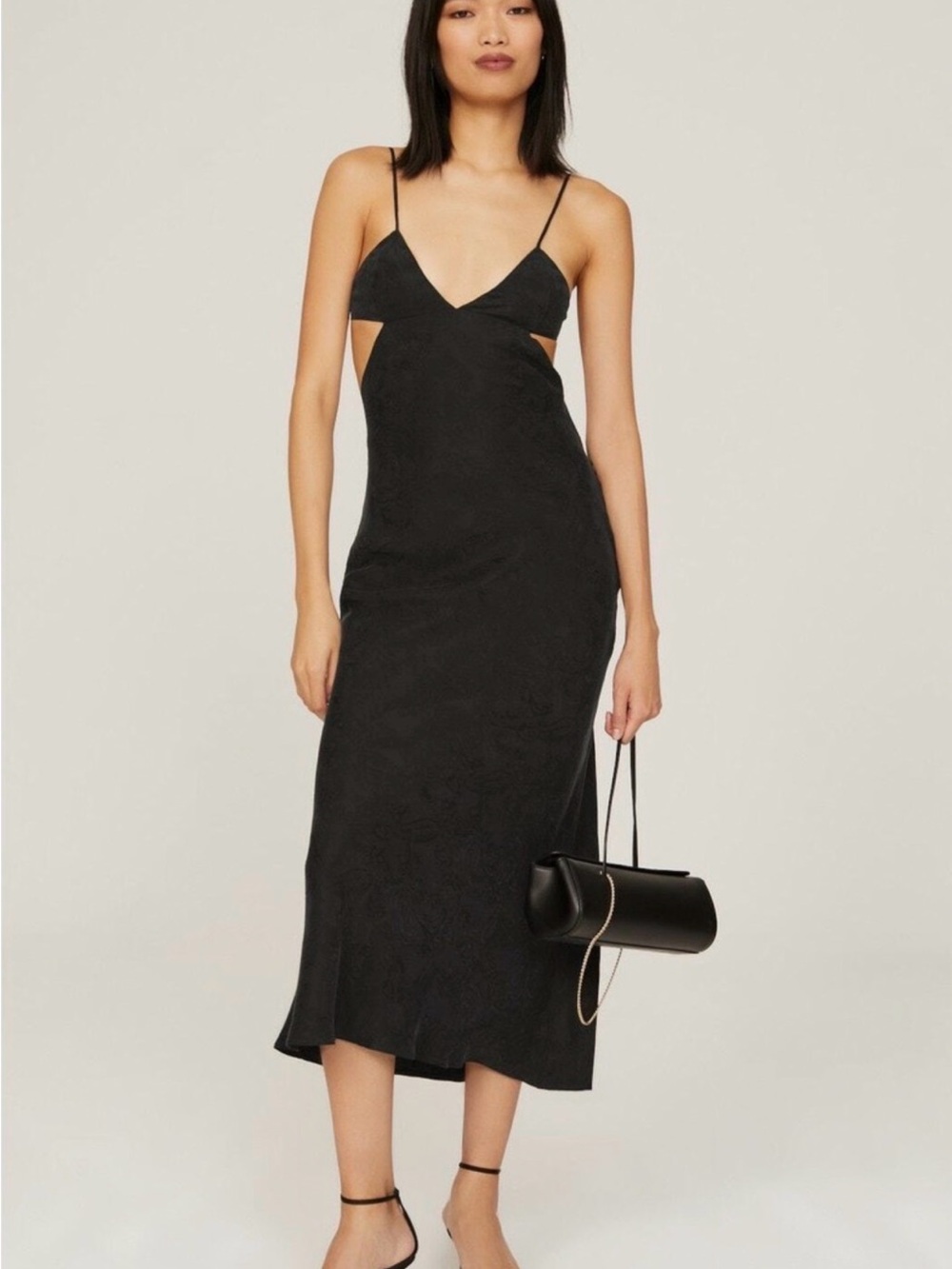 Third Form Black Paisely Triangle Cut Out Sleeveless Midi Dress - Picture 3 of 4